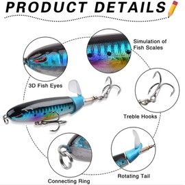 JSHANMEI Topwater Fishing Lures for Bass, 5pcs Topwater Floating Rotating Tail Artificial Hard Bait Fishing Lures with Treble Hooks Lifelike Swimbait Fishing Tackle Kits for Freshwater Saltwater (M)