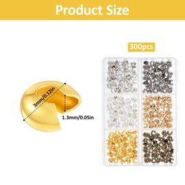 300 PCS Metal Crimp Covers, 3mm Jewelry Crimp Beads Half Round Open, Crimps Covers for Jewelry Making, DIY Craft Supplies, 6 Colors