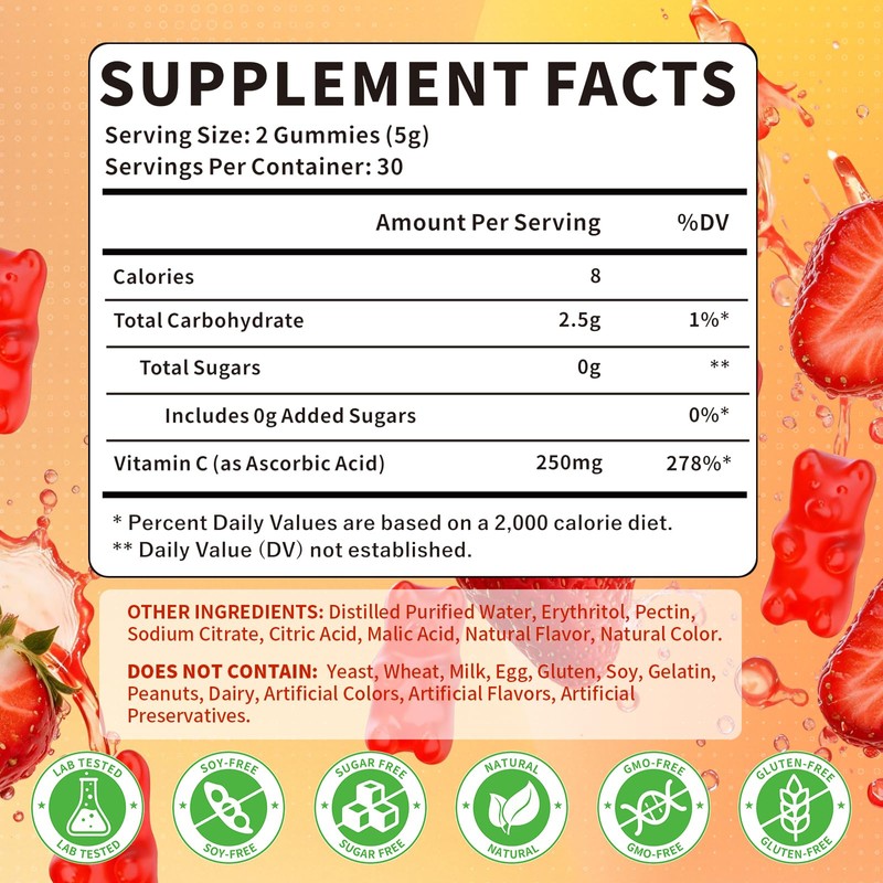 HUUAYAO Vitamin C Gummies for Adults, Chewable Vitamin C Gummies