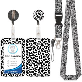 Leopard Print Black Lanyard Card Holder, ID Badge, Lanyard Card Holder, Removable Cord with Retractable Clip for Keychain, Business Card, Door Card, ID Card