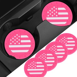 Couslcd 4PCS Car Cup Holder Coasters, 2.75 Inch American Flag Insert Car Cup Coaster, Anti Slip Shockproof Embedded Drink Mat, Car Coasters for Cup Holders, Car Interior Accessories (Rose)