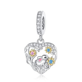 925 Sterling Silver The rabbit Dangle Bead Charm Silver Pendant,Jewelry Beads Gifts for Women Bracelet&Necklace
