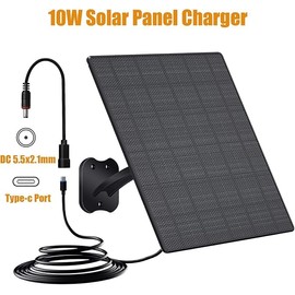 Vuebee 10W Solar Panel for Security Camera, 5V Micro USB Solar Charger for Trail Camera Outdoor, Camera Charger with USB C Port and DC 5.5x2.1mm Port, Long Charging Cable