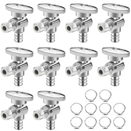 WiseWater 1/4 Turn Angle Stop Valve, 1/4" O.D Compression x 1/2" PEX Water Shut Off Valve, Chrome Plated Brass Plumbing Fitting for PEX, CPVC, Copper Tube (10 Pack)