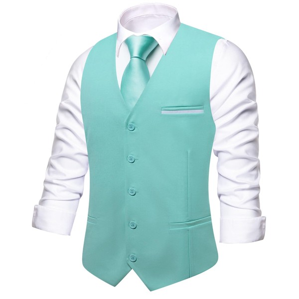 Hi-Tie Mint Green Formal Suit Vest Solid Fit Vest for