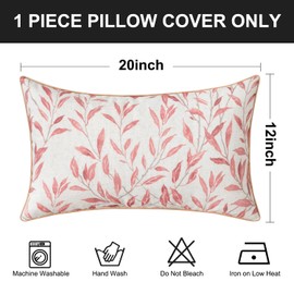 VOGOL 1 Piece Decorative Lumbar Throw Pillow Cover, 12 x 20 Inch Country Rustic Pink Leaves Pattern Throw Pillowcase, Square Cushion Cover for Living Room Couch Chair
