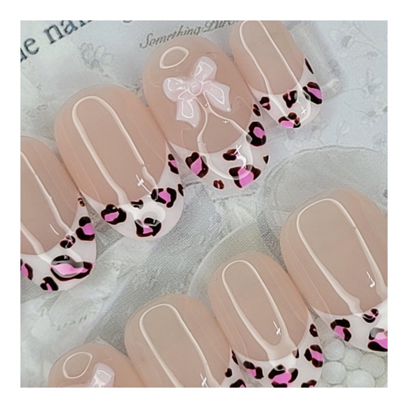 Pink Leopard Handmade Nail Tips - Square M / 핑크
