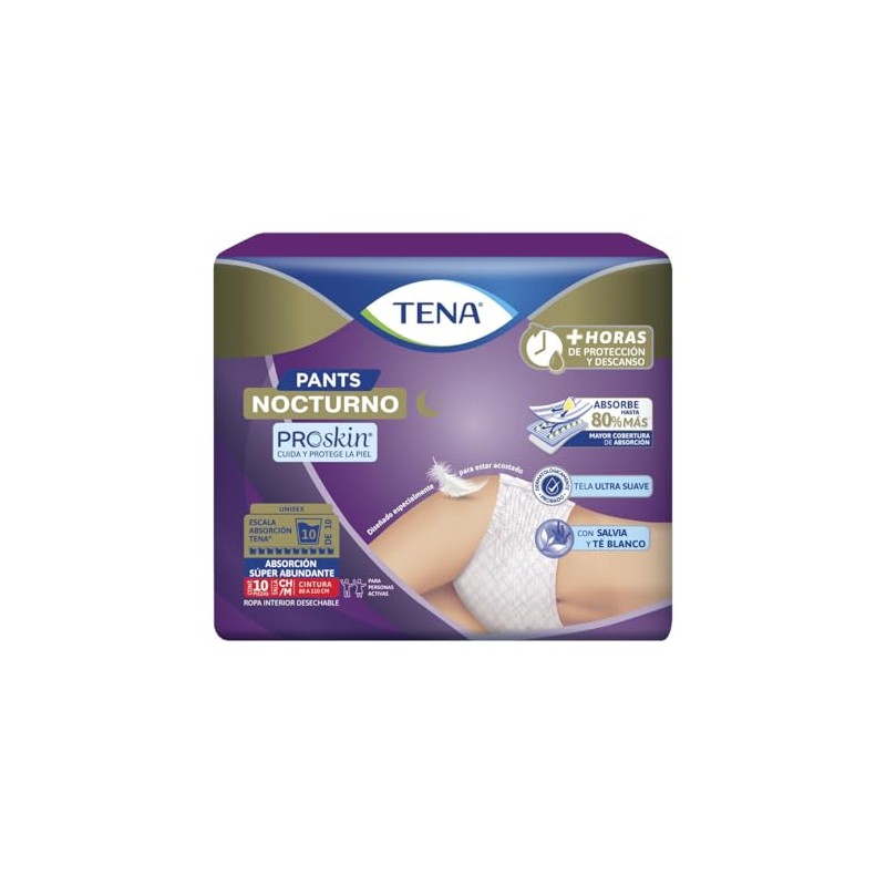 TENA Pants Nocturno Talla M, Ropa interior desechable, 10 piezas
