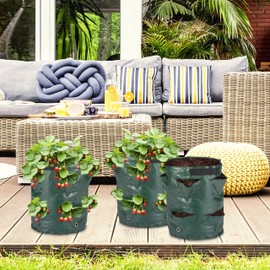 Relaxdays Set of 3 Strawberry Planters with Bottom Holes, 2 Handles, Plastic, H x D: 44 x 33 cm, Dark Green