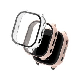 Case for Cosmo JrTrack 4 Kids Smart Watch 2024 Upgraded Version,WUNIAK Hard PC Screen Protector,9H Tempered Glass Ultra-Thin Full-Coverage Shockproof Bumper,(2Pack,Transparent+Pink)