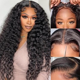 30Inch Wear and Go Glueless Wigs Human Hair Pre Plucked Pre Cut 6x5 HD Lace Closure Wigs Human Hair Deep Wave Lace Front Wigs Human Hair Upgraded No Glue Closure Wigs for Women Natural Hairline Wig