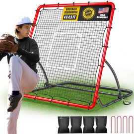 TELURY Heavy Duty Baseball Rebounder Net 4x4.5 FT Pitchback with 3 Adjustable Angles, Baseball and Softball Bounce Back Net for Ground, Line Drive, Fly Ball Return Settings Fielding Trainer (Red)