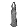 Noir Handmade F288 Leopard Print Slit Long Flock Dress, black