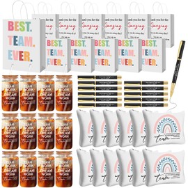 Skylety 12 Set Employee Appreciation Gifts Bulk 16 oz Thank You Glass Cups with Lid and Straw Positive Makeup Bag with Inspirational Ballpoint Pen and Gift Bag Set for Women Men