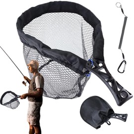 Fishing Net with Handle | Fish Catcher Net for Pond,Fishermen Casting Transportation Gear for Fly Bass Catfish Salmon Trout Kayak