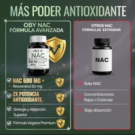 Oby NAC 600mg + Trans Resveratrol 98% | Antioxidante Precursor De Glutation | N-acetyl Cysteine Aminoacido Soporte Celular | Oby Vitaminas Hombre Y Mujer | Suplemento Premium Vegano | 60 Capsulas