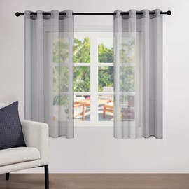 Topfinel Voile Sheer Curtains Linen Structure with Eyelets Translucent Plain for Windows Set of 2