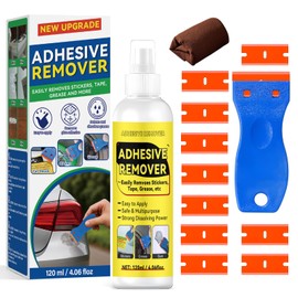 Tiepetly Adhesive Remover Spray 4.06oz, Sticker Remover with Plastic Scraper & 10 Blades, for Tape, Labels, Silicone, Gum & Wax Residue, Safe on Glass, Metal, Plastic (120, Grams)