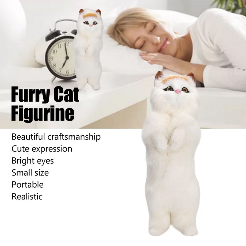 Furry Cat Figurine Realistic Simulated Adorable Lovely Decorative Plush Cat