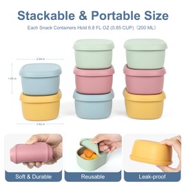 AOEDEO 8 pcs 6.76 oz Silicone Snack Containers for Kids Silicone Food Storage Containers with Lids, Reusable Small Snack Container, Stackable Silicone Toddler Lunch Box for Daycare, School and Travel