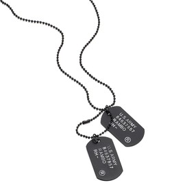 COOLSTEELANDBEYOND Black Satin Two-Pieces Mens Military Army Dog Tag Pendant Necklace with 28 inches Ball Chain