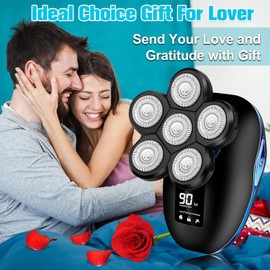 Head Shaver for Bald Men, 6-in-1 Electric Shaver for Bald Head 6D Wet/Dry Waterproof Mens Electric Razor Head Shavers Mens Grooming Kit Cordless Rechargeable Face Head Shaving Rotary Shavers (Blue)