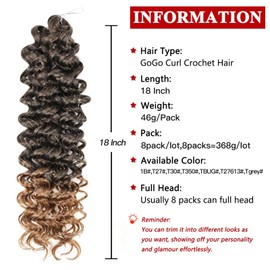 XTREND 8 Packs GoGo Curl Crochet Hair Ombre Beach Curl Water Wave Crochet Hair Short Curly Crochet Hair for Women,Deep Wave Braiding Synthetic Hair Extensions (18 Inch,T27)