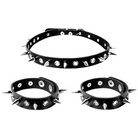 Manfnne Leather Choker Bracelet Spike Collar Neckalce Punk Wristband Cuff Adjustable Goth Jewelry Bracelets