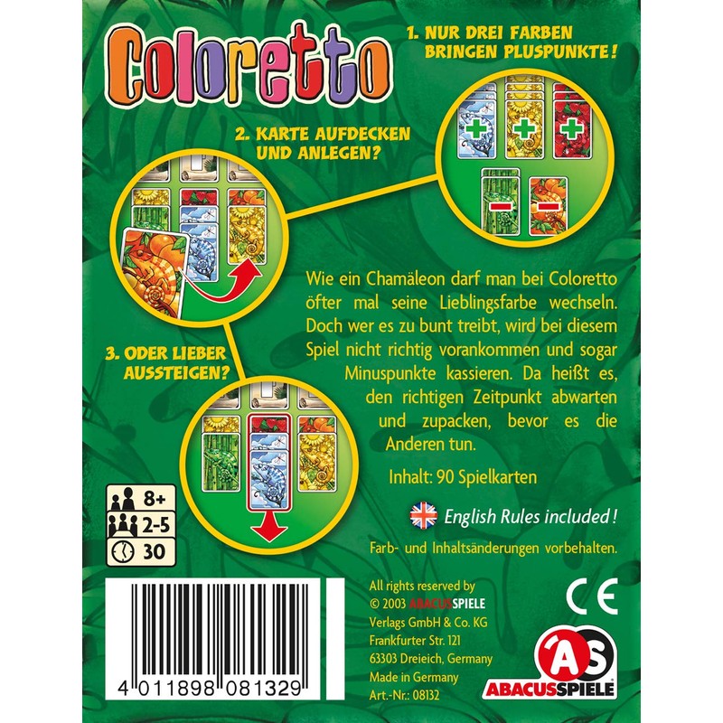 ABACUSSPIELE 08132 - Coloretto, Kartenspiel, Teal/Turquoise Green
