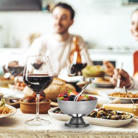 DOITOOL 3PCS Stainless Steel Ice Cream Bowl, Metal ice Cream Cups Reusable Salad Cup Dessert Bowls Round Footed Fruit Cups for Dessert Sundae Snack Parfait Pudding, 9.2X9.2X6CM