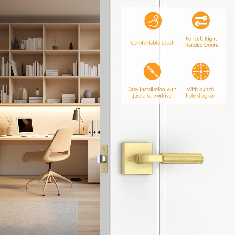 Amerdeco 3 Pack Brushed Gold Passage Door Handles,Heavy Duty Non-Locking