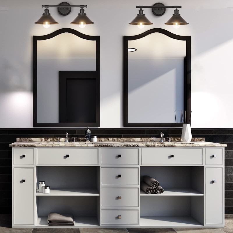 Licperron Black 2-Light Vanity Wall Sconce Lighting, Farmhouse Bathroom Wall