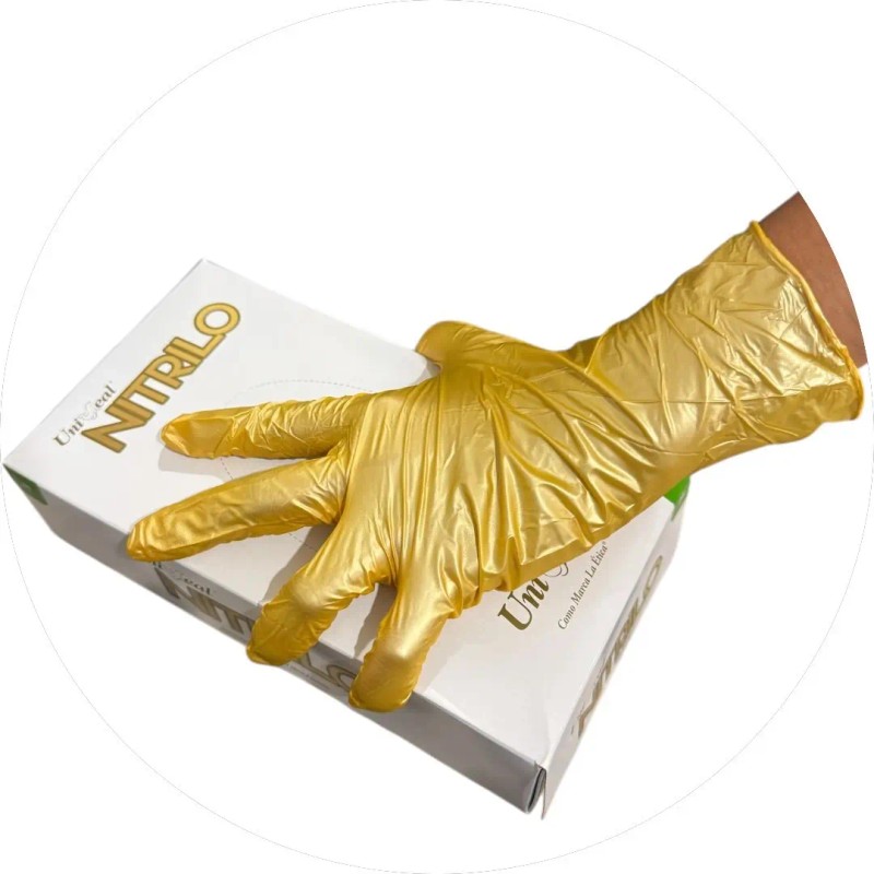 Guantes Nitrilo Metálicos Dorado Uniseal Sn Látex 100 Pzas
