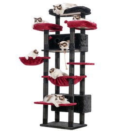 Gitelsnour Cat Tree for Indoor Cats Large Adult, 74" Cat Tower for with 3 Big Platforms, 2 Baskets, 2 Condos, Multi-Level Cat Scratching Posts, Black and Red GCT030BR