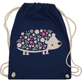 Turnbeutel Rucksack - Ostergeschenk Ostern - Süßer Igel Frühlingstiere mit Blumen - Unisize - Navy Blau - kindergarten beutel kita wäschebeutel osterfest süßes stoffbeutel kinderturnbeutel