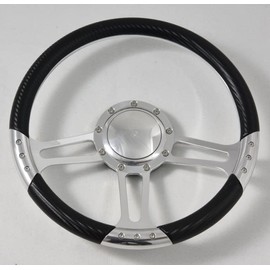 Flashpower 14'' Billet Half Wrap 9 Bolts Steering Wheel with 2'' Dish and Horn Button(Carbon Vinyl)