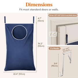 Lifewit 2 Pack Over Door Laundry Hamper, Large Collapsible Hanging Laundry Hamper, Hanging Laundry Basket Bag for Bathroom Bedroom Dirty Clothes Storage Organizer, Dark Blue