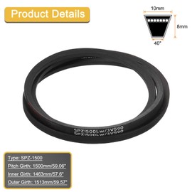 sourcing map SPZ-1500 Drive Wedge Belt V-Belt Industrial Power Rubber Transmission Belt 1500mm Pitch Girth,10mm Width, 8mm Height, 1513mm Outer Girth
