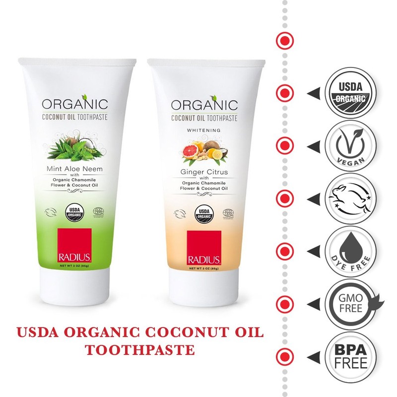 RADIUS - Organic Coconut Oil Toothpaste, USDA Organic Certified Naturally