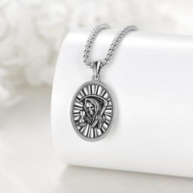 ONEFINITY Santa Muerte Necklace 925 Sterling Silver Ia Santa Muerte Pendant Grim Reaper Necklace Amulet Jewellery Gifts, Sterling Silver, No Gemstone