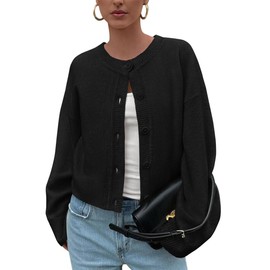 KIRUNDO Cardigan Sweaters for Women Fall Trendy Long Sleeve Chunky Knit Button Up Oversized Winter Jacket Casual Outwear(Black, Small)