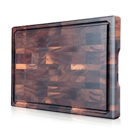 "EverDwell Walnut Wood Cutting Board – 16.5" x 11.8" End-Grain Butcher Block, Reversible with Juice Groove & Handles, Heavy-Duty for Meat & Veggies
