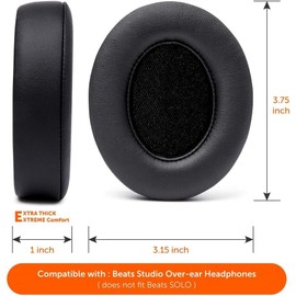 Replacement Ear Pads for Beats Studio 2 & 3 (B0501, B0500) Wired & Wireless | Does NOT Fit Beats Solo | Softer PU Leather, Enhanced Foam & Stronger Adhesive (Black)