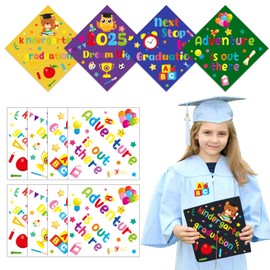 JULBEAR 8 Pcs Graduation Cap Decoration for Kids, 2025 DIY Preschool Graduation Cap Sticker Transfer Grad Cap Stickers for Hat Kindergarten Graduation Topper Stickers Craft for Students