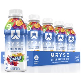 RYSE Clear Whey Isolate Protein Shake, Kool-Aid Tropical Punch, 100 Calories, 22g Protein, Sugar Free, 0g Fat, Lactose Free, 16.9 fl oz (12 pack)