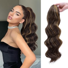 HSLHDI Claw Clip Ponytail Extension,20 Inch Chocolate Brown Curly Wavy Ponytail Claw Clip in Hair Extension for Women Fluffy Natural Looking Synthetic Hairpiece for Daily Use(20 Inch,Chocolate Brown)