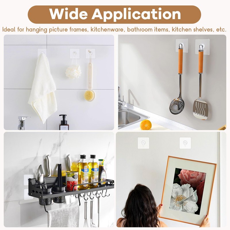 22 Pcs Drill Free Adhesive Wall Hooks, 20 lb Capacity