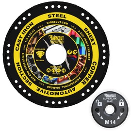 2 x SabreCut VB115MEGRA 115mm x 22.23mm Bore Vacuum Soldered Metal Cutting Angle Grinder Diamond Disc and 46mm M14 Quick Change High Performance Grinder Locking Flange Nut Set