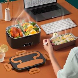 Electric Lunch Box for Adults - 2 Pack 1.8L Container 100W Heated Lunch Box for Men Fast Heating Food Heater Portable with ON/OFF Switch, 0.6L Compartment Lid for Car, Truck, Office (12V/24V/110V)