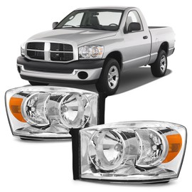 AXLAHA 2006-2008 Dodge Ram Headlights Assembly for 2006 2007 2008 Dodge Ram 1500/2006 2007 2008 2009 Dodge Ram 2500 3500 Chrome Housing Amber Reflector Replacement Driver and Passenger Side